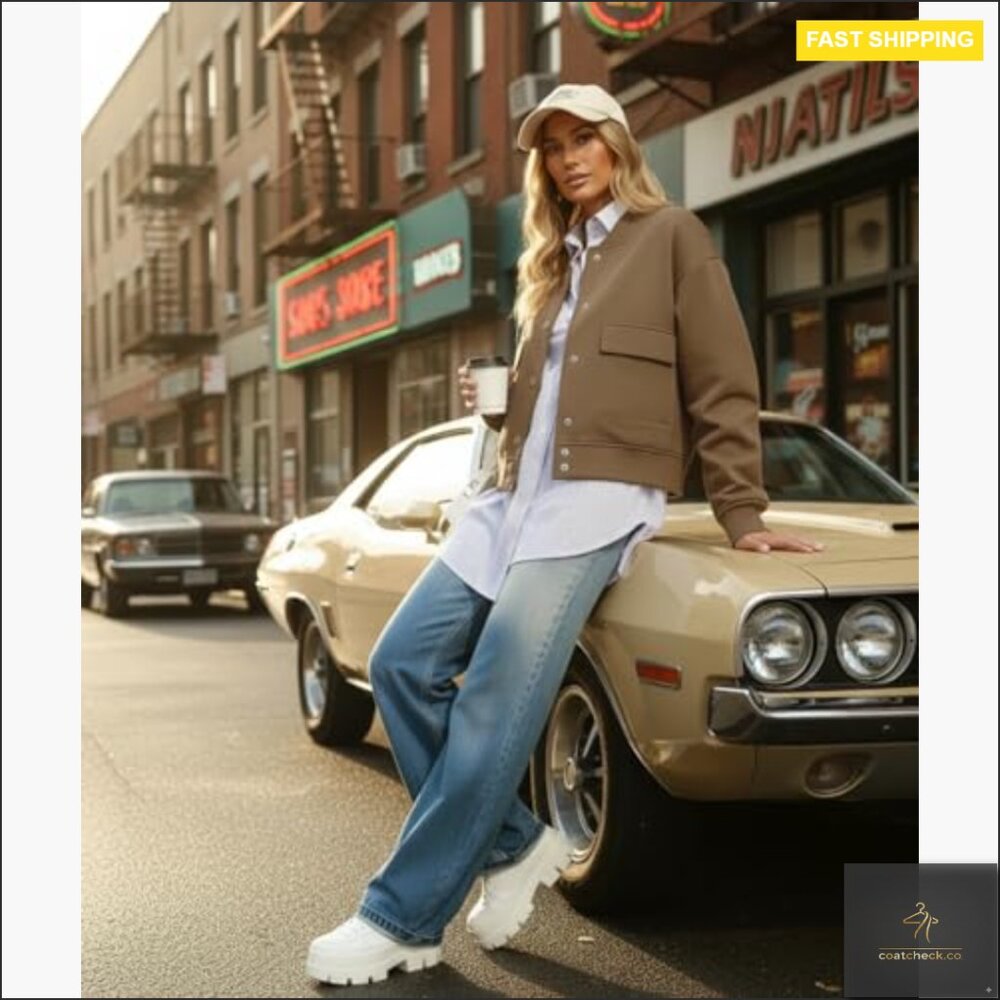 Cropped Bomber Jacket With Pockets, Button Down C… - image 5